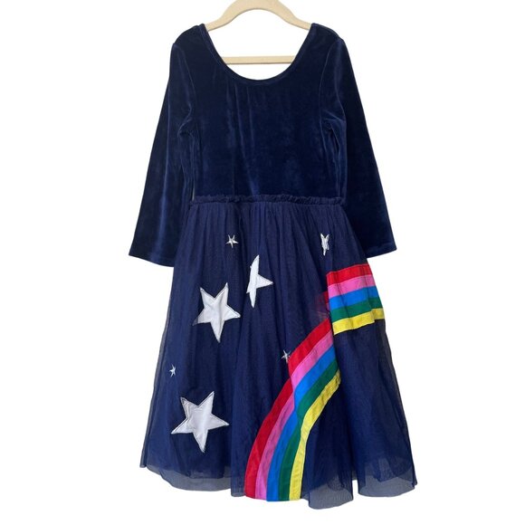 MINI BODEN Rainbow Tulle Dress Girls 9-10 140 NEW Blue Velour Applique Stars NWT - Picture 1 of 8